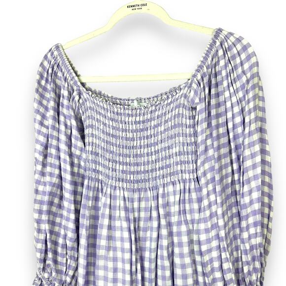 Sleeper Atlanta Lavender Vichy Purple Linen Gingham Check Midi Dress Medium - Picture 5 of 11
